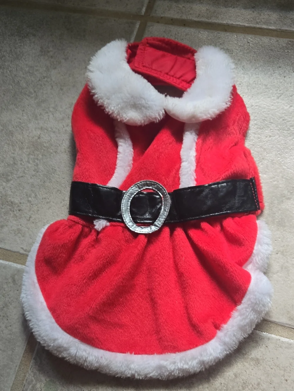 Red Santa-Inspired Plush Pet Dress with Faux Fur Trim XS